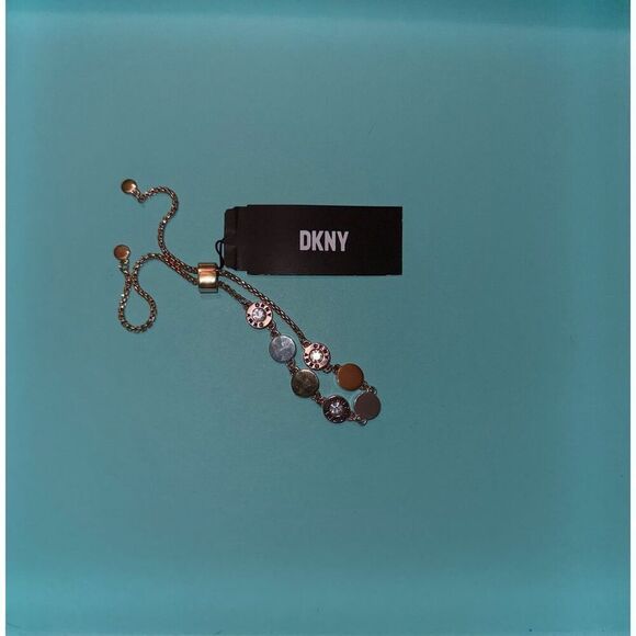 DKNY Tri-Tone Crystal & Logo Disc Slider Bracelet - Picture 2 of 4